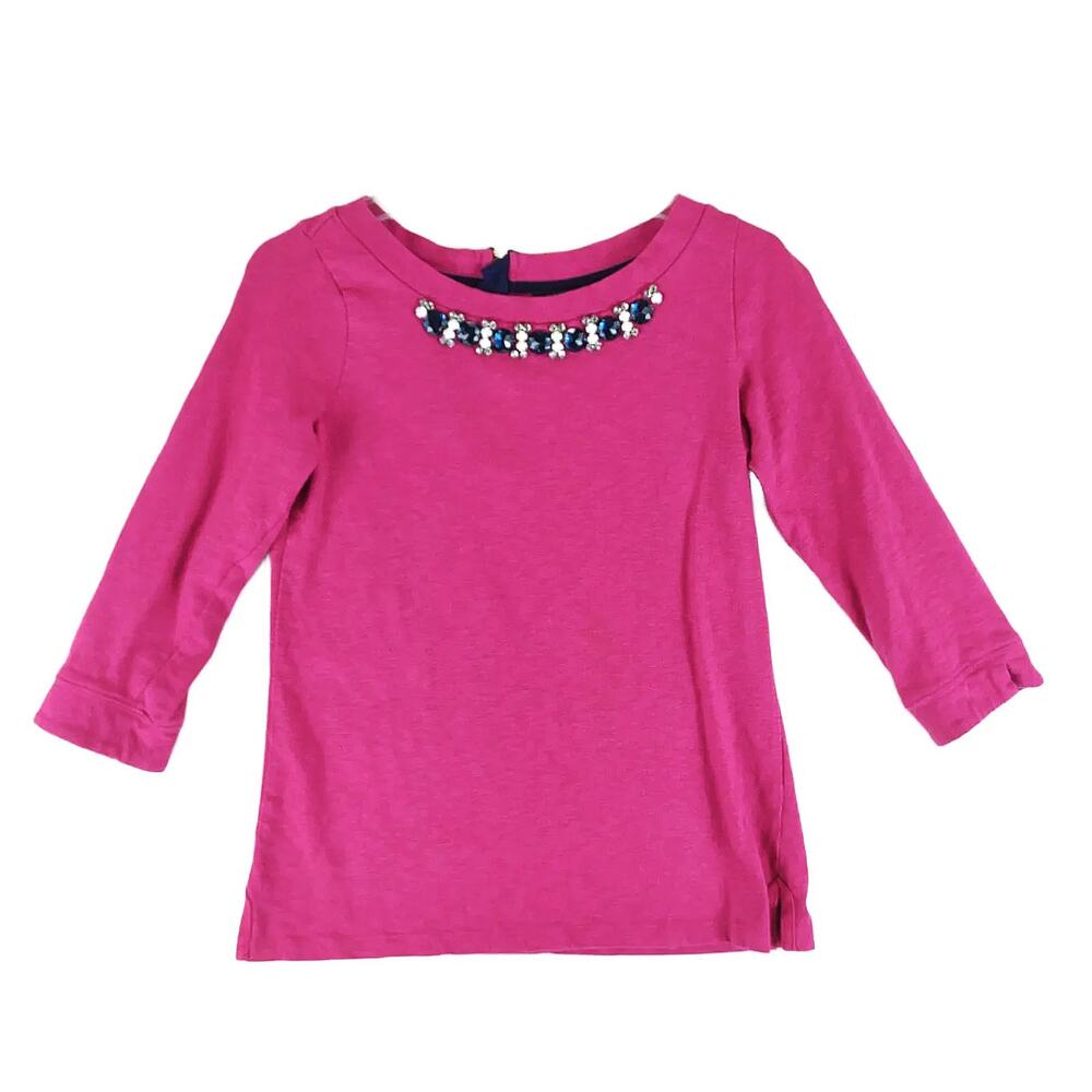 JOULES CLOTHING Marnie‎ Women's 6 Jewel Embellished 3/4 Sleeve Pink Shirt Top